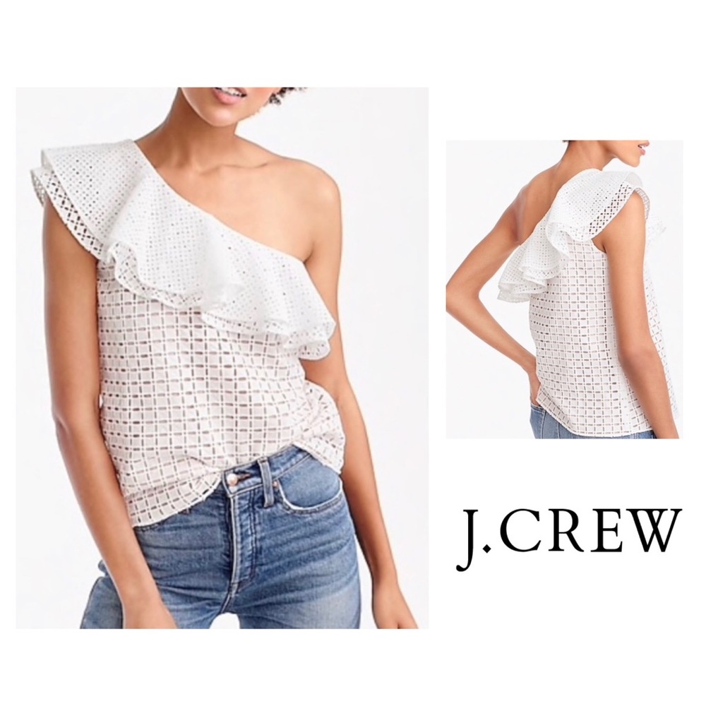 J. Crew White Eyelet Ruffled One-shoulder | 10